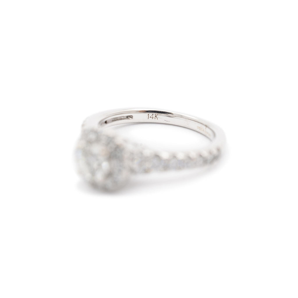 Tolkowsky 14K White Gold Halo Accented Diamond Engagement Ring