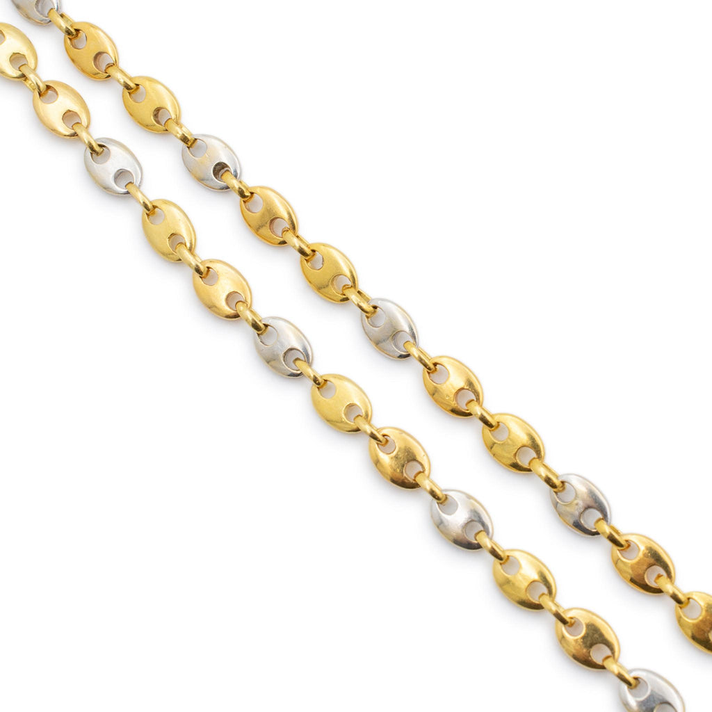 18K Yellow & White Gold Two Tone Puff Gucci Link Chain Necklace