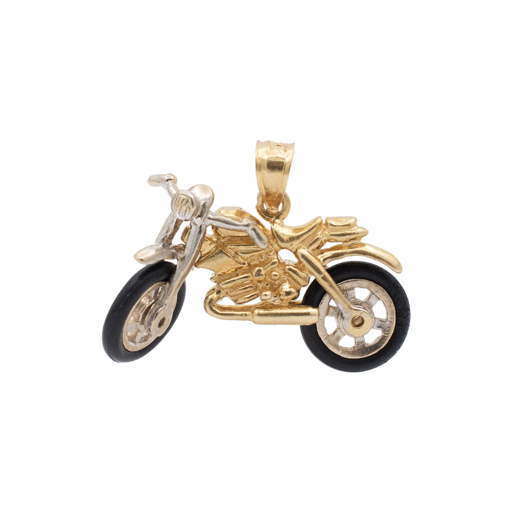 Vintage 14K Yellow & White Gold Motorcycle Pendant