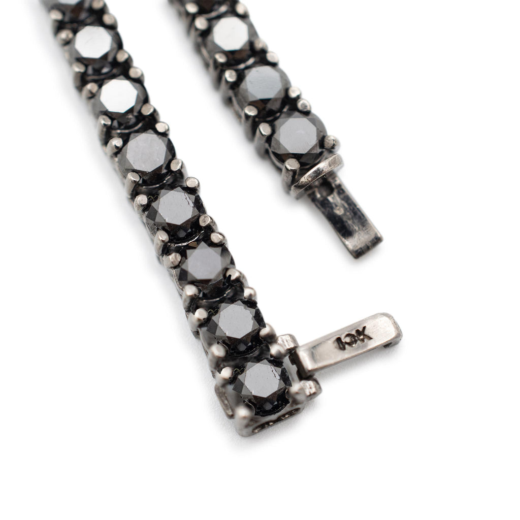 10K White Gold Black Rhodium Black Diamond Tennis Chain Necklace 44”