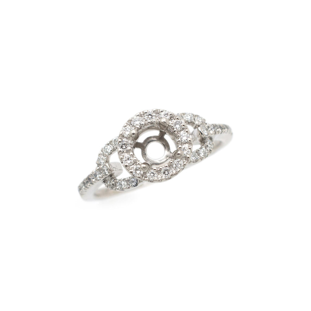 Ladies Platinum Halo Accented Diamond Round Semi Mount Engagement Ring