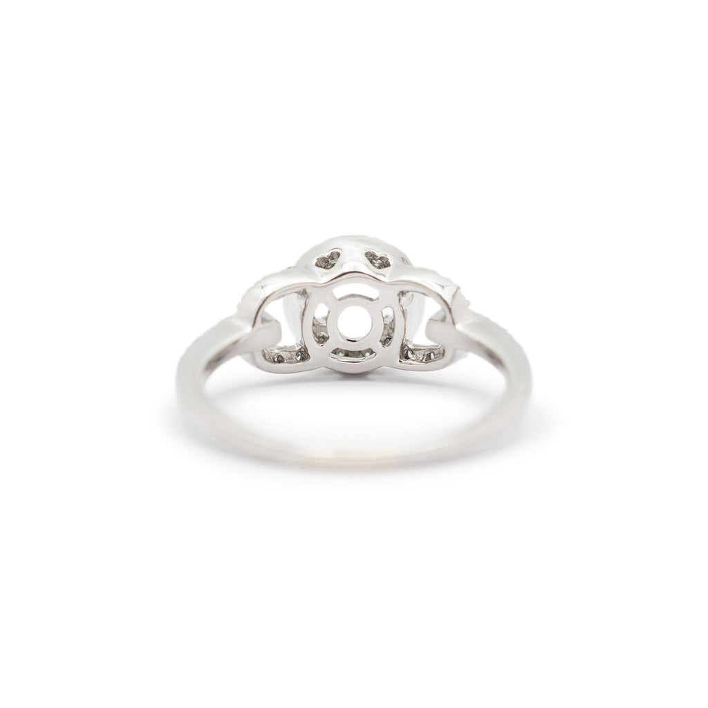 Ladies Platinum Halo Accented Diamond Round Semi Mount Engagement Ring