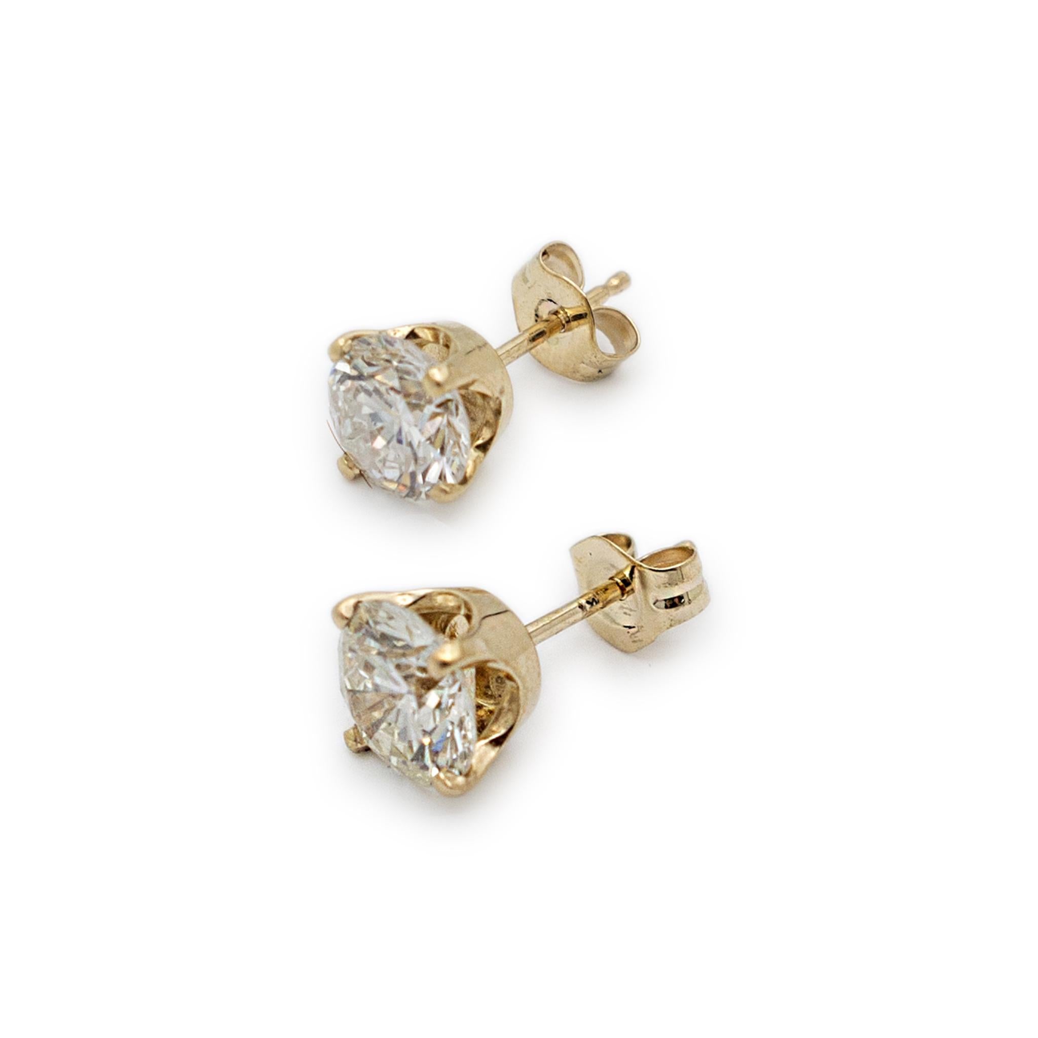 Ladies 14K Yellow Gold 1.80CT Diamond Push Back Stud Earrings