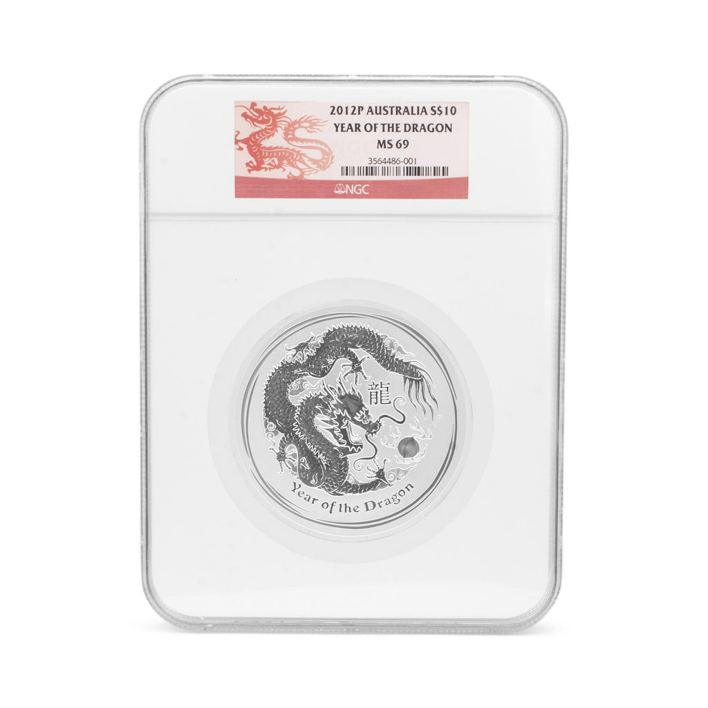 Ngc Certified 2012 Australian $10 10OZ 999 Silver Year of the Dragon Coin