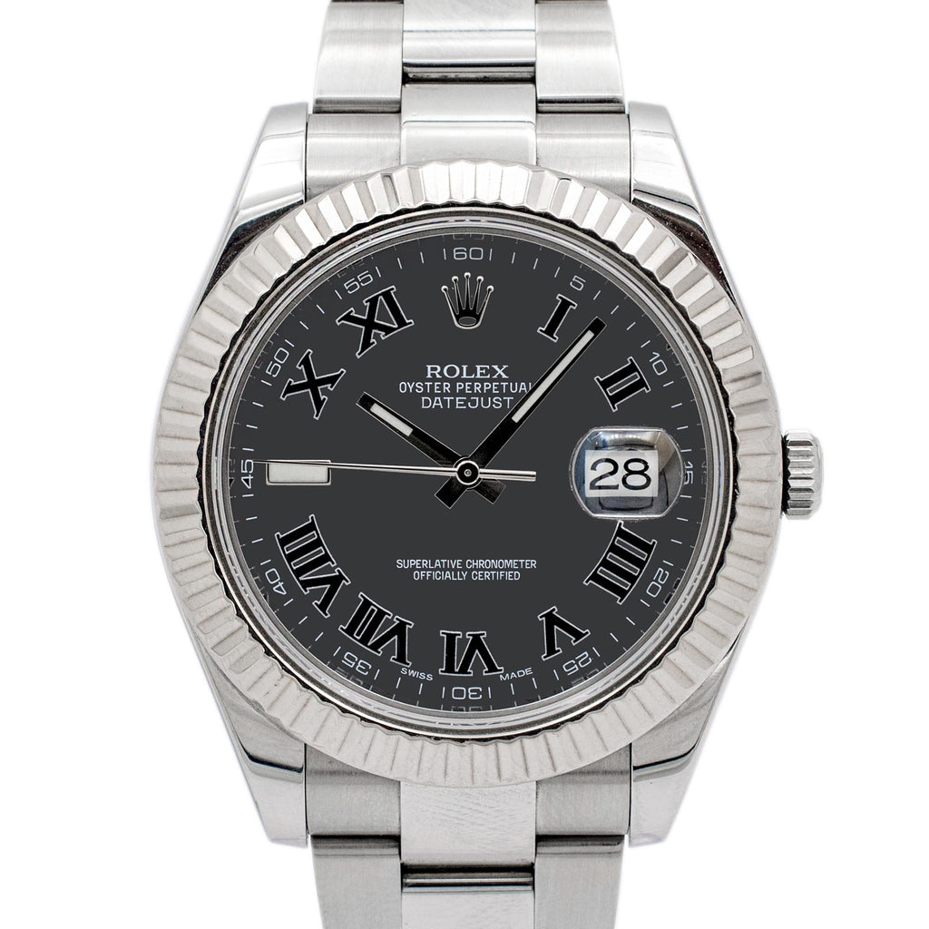 2014 Rolex Datejust 41MM 116334 Grey Roman Oyster Stainless Steel Men’s Watch