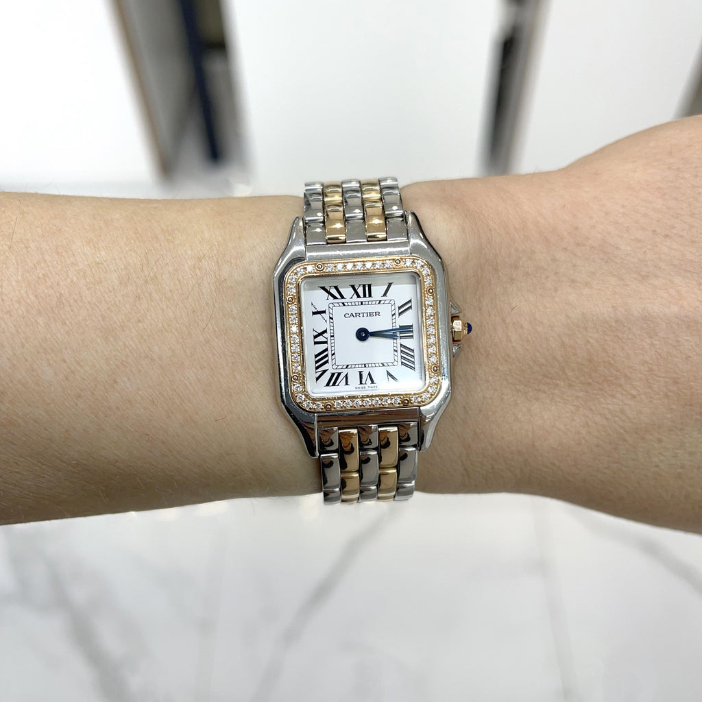 Cartier Panthere w3pn007 4119 27MM Diamond Rose Gold & Stainless Steel Watch