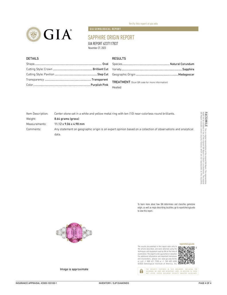 Ladies Platinum & 18K Yellow Gold Gia Sapphire Accented Diamond Cocktail Ring