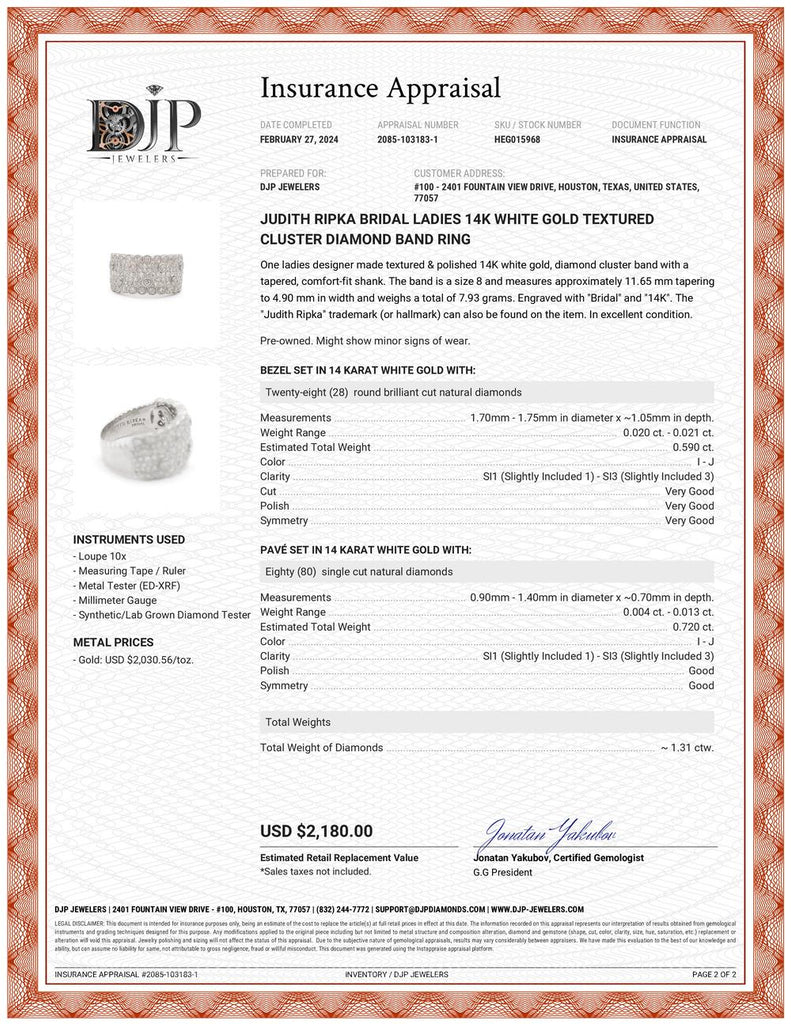 Judith Ripka Bridal Ladies 14K White Gold Textured Cluster Diamond Band Ring