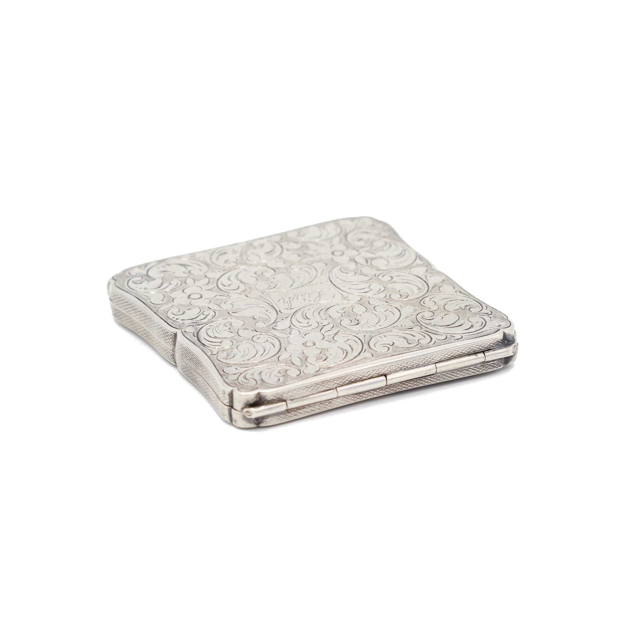 Vintage Sterling Silver Floral Engraved Powder Case Compact