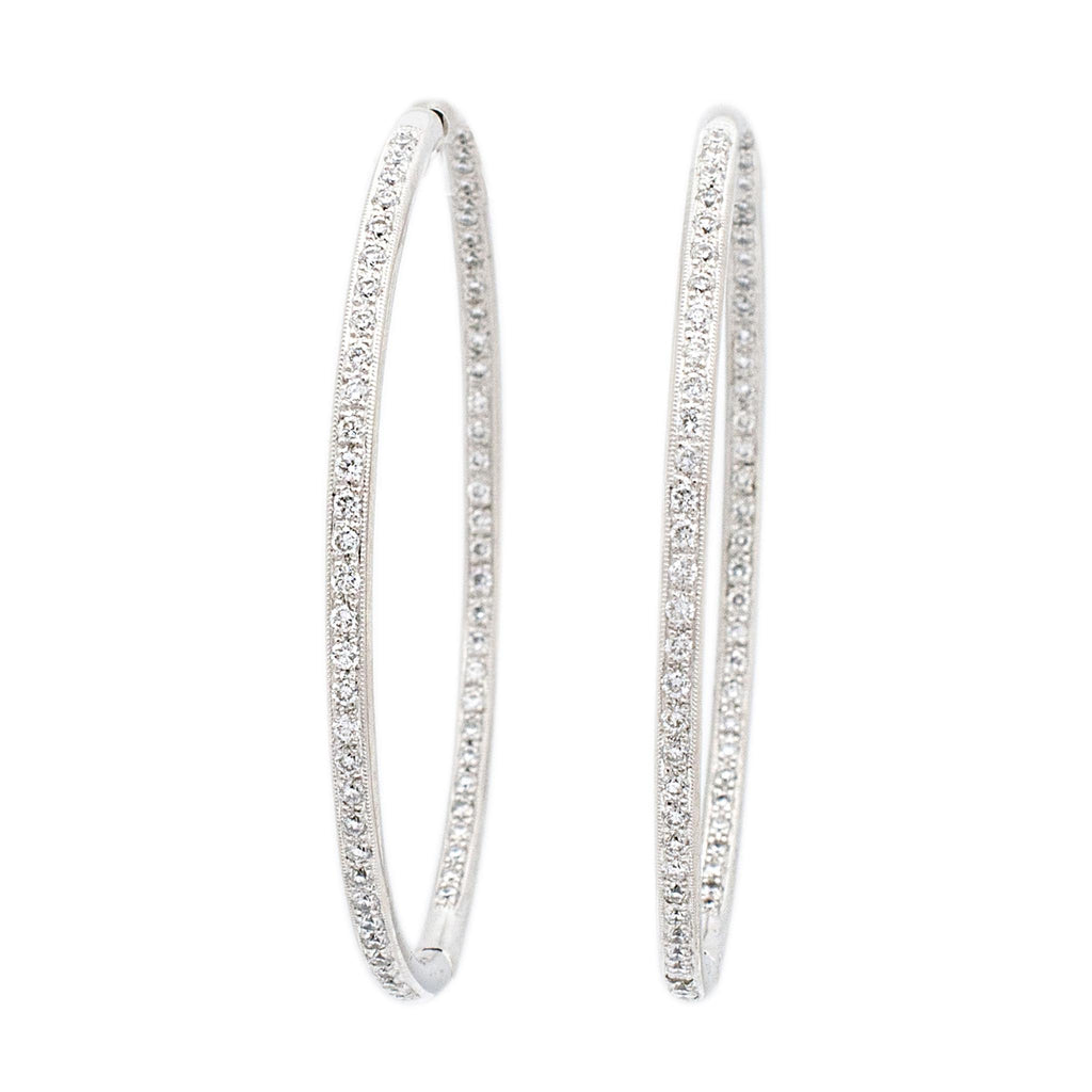Ladies 18K White Gold Diamond Inside Out Hoop Earrings