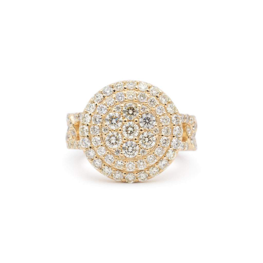 10K Yellow Gold Round Cluster Diamond Cuban Link Shank Cocktail Ring