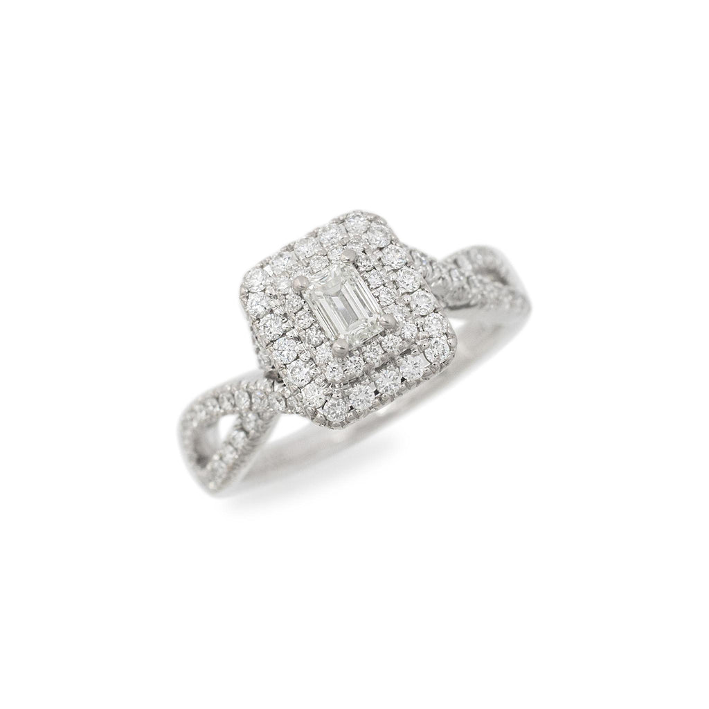 Neil Lane 14K White Gold Emerald Cut Double Halo Diamond Twisted Engagement Ring