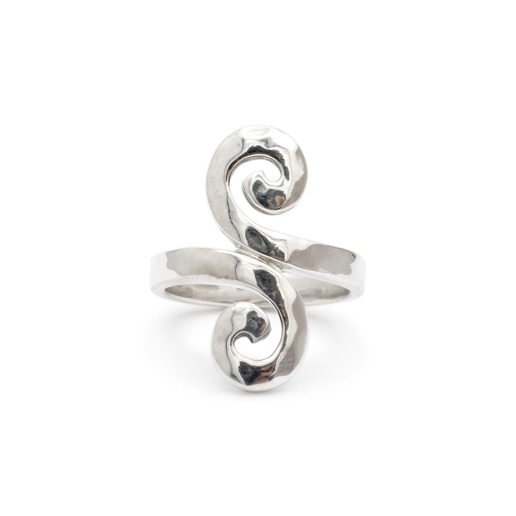 James Avery 925 Sterling Silver Hammered Long Swirl Cocktail Ring