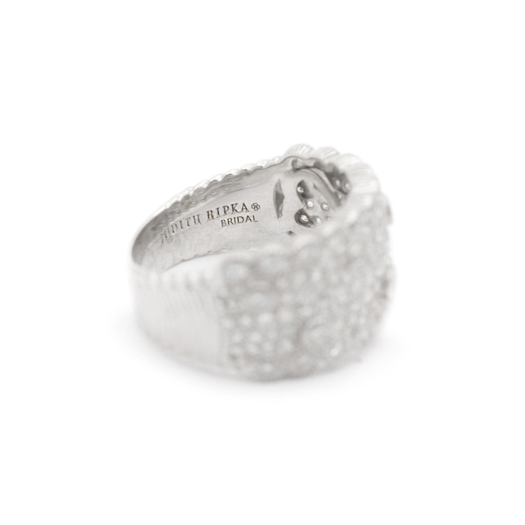 Judith Ripka Bridal Ladies 14K White Gold Textured Cluster Diamond Band Ring