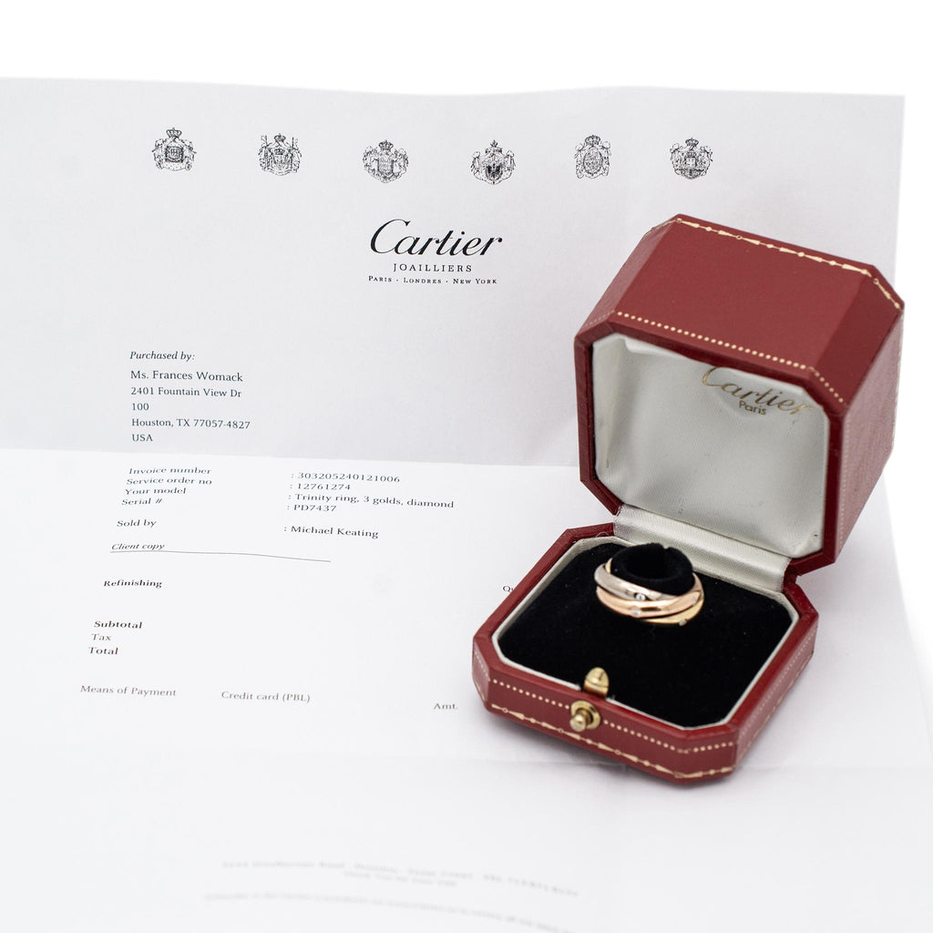 Cartier Ladies 18K Tri Color Trinity Diamond Band Ring